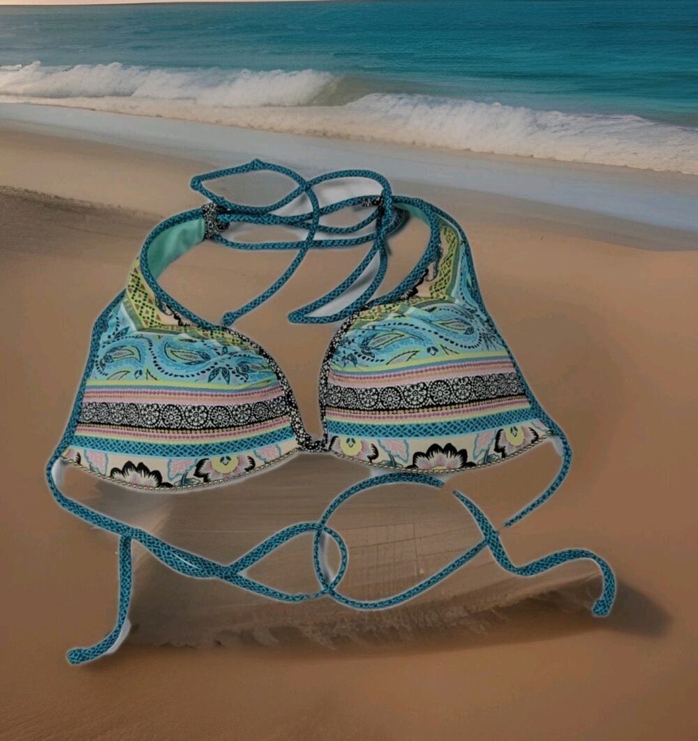 Shade & Shore Womens Size 34C Triangle Bikini Top Multi Color Print